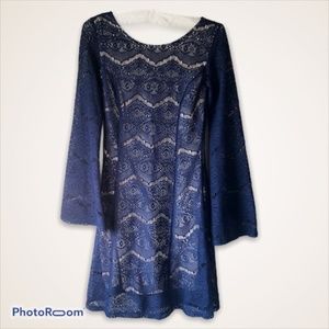 Navy Blue Lace Long Sleeve Dress Size XS - Xhilaration - Flare Sleeves